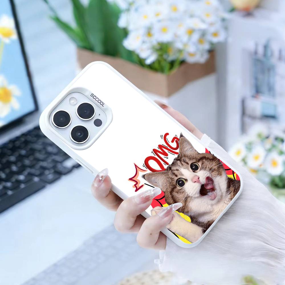 Забавные Глупые Кошки Большие Глаза Чехол Для Телефона Для iPhone17, 16,15,14,13,12 Pro Max Черный Конфетный Матовый Ударопрочный Чехол