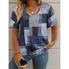 Summer Plaid Women's V-neck T-shirt Outdoor Casual Short Sleeve Tops Plaid Printed Trendy Peplum  OverSize  Women's Clothing