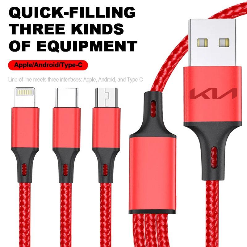 Автомобильный значок 3-в-1 Тип C Lightning Micro USB Кабель для быстрой зарядки Для KIA Rio Ceed Sportage Cerato Soul Sorento Flip R K2 K3 K5 Soul