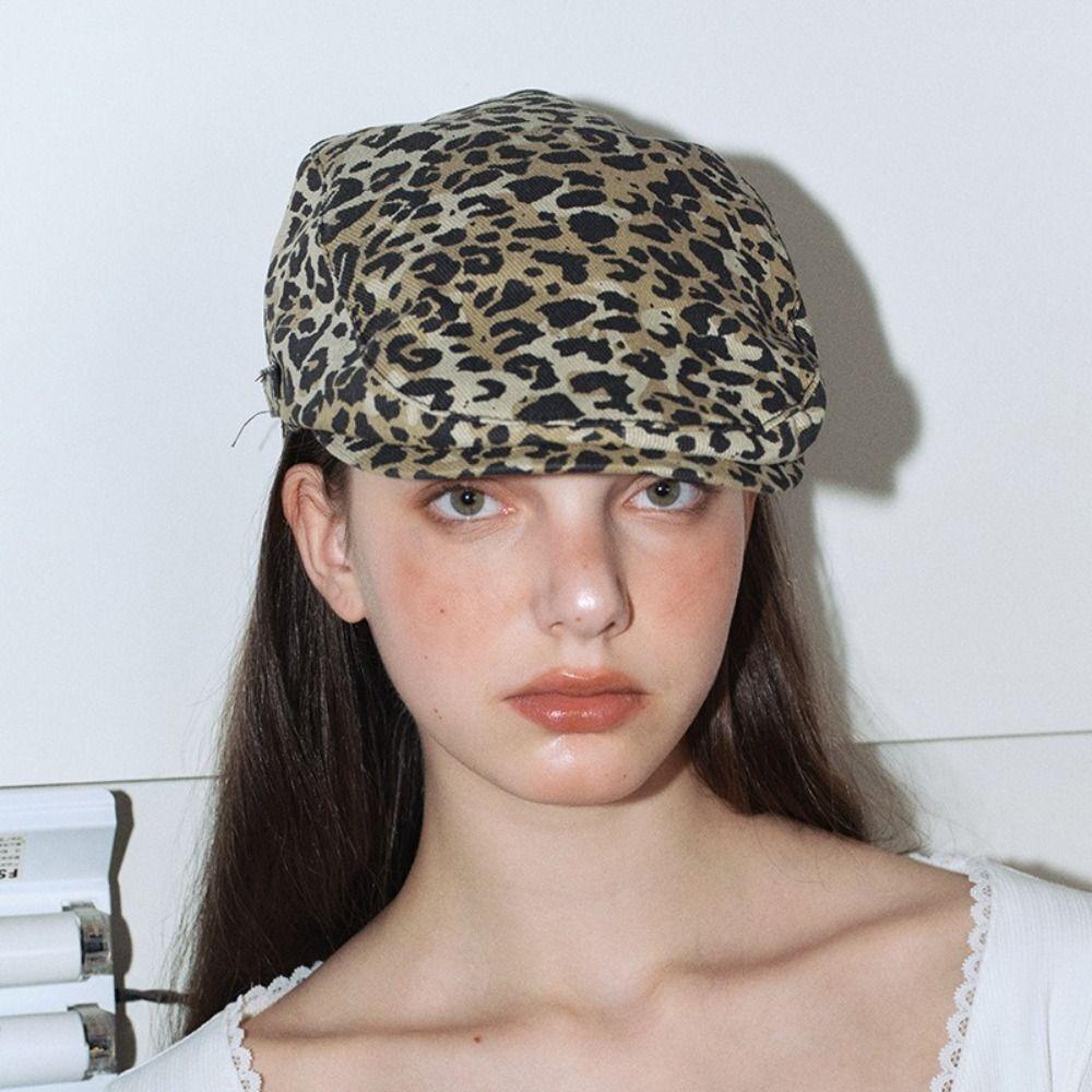 Casual Leopard Beret Retro Personality Painter Hat Fashion Leopard Print Cap