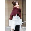 Korean Style Loose Fit Knit Poncho Collar Down Jacket with Color Block for Autumn Winter Women