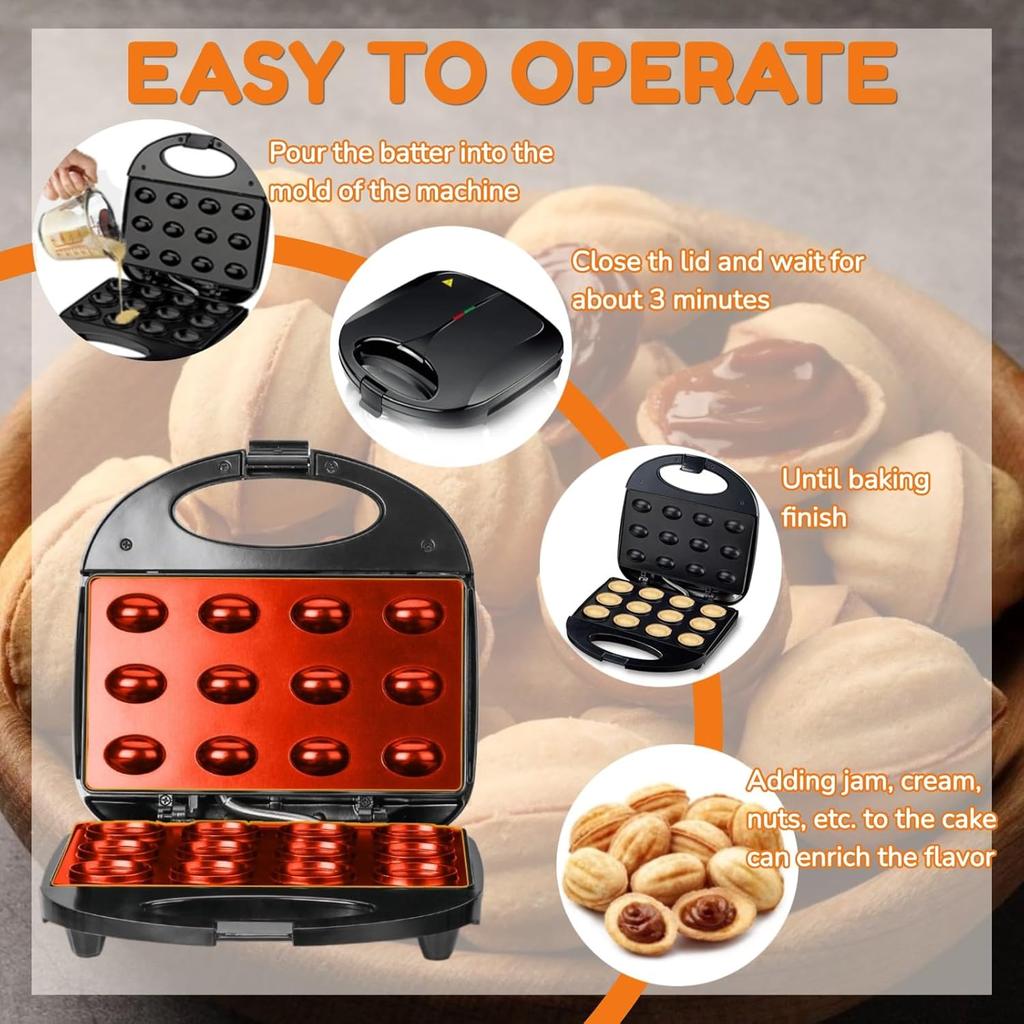Электрическая форма для выпечки печенья «Орешки», 12 отверстий, антипригарная, двусторонняя, мини-машина для приготовления печенья «Орешки»