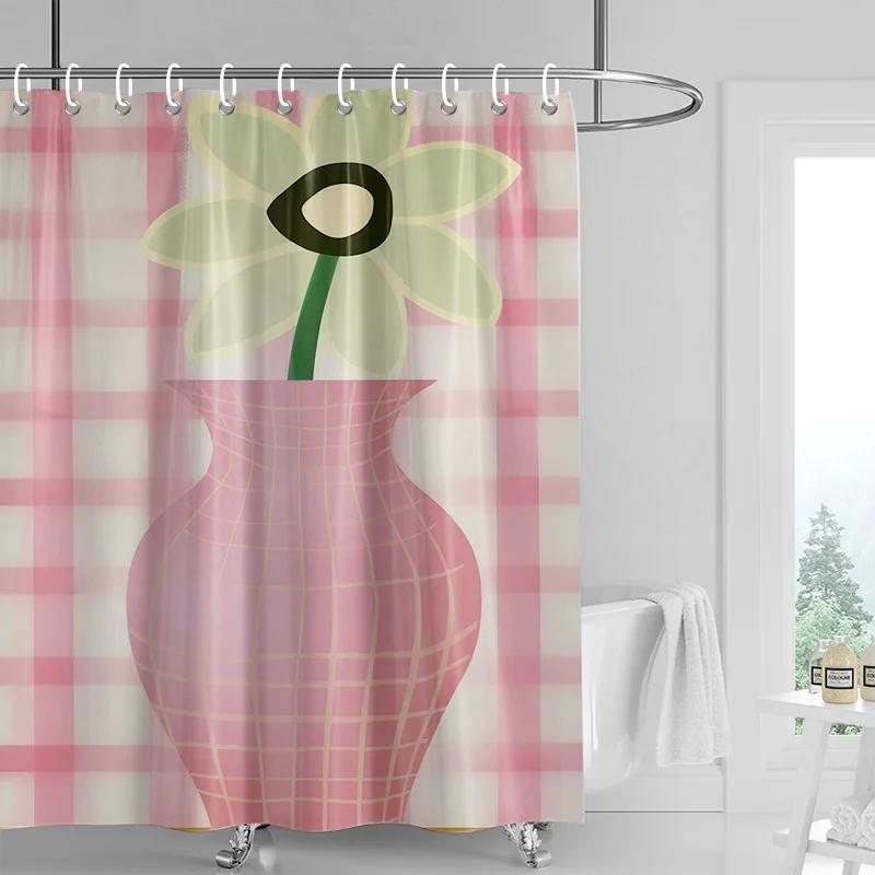 Morandi Colorful Abstract Plant Figure Shower Curtain Waterproof Mildew-proof Nordic Style Bathroom Decorative Shower Curtain