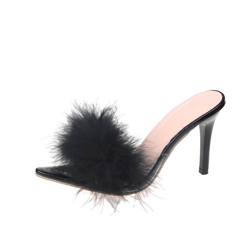 Sxy lies обувь с острым носком волосатые женщины клубные туфли на шпильке тапочки одно слово прозрачные сандалии