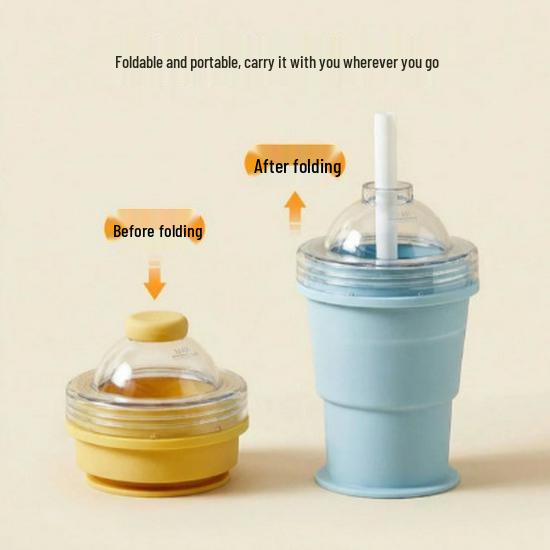 Portable Folding Ice Hockey Cup with Straw & Silicone Ice Cube Tray - Summer Outdoor Tumbler