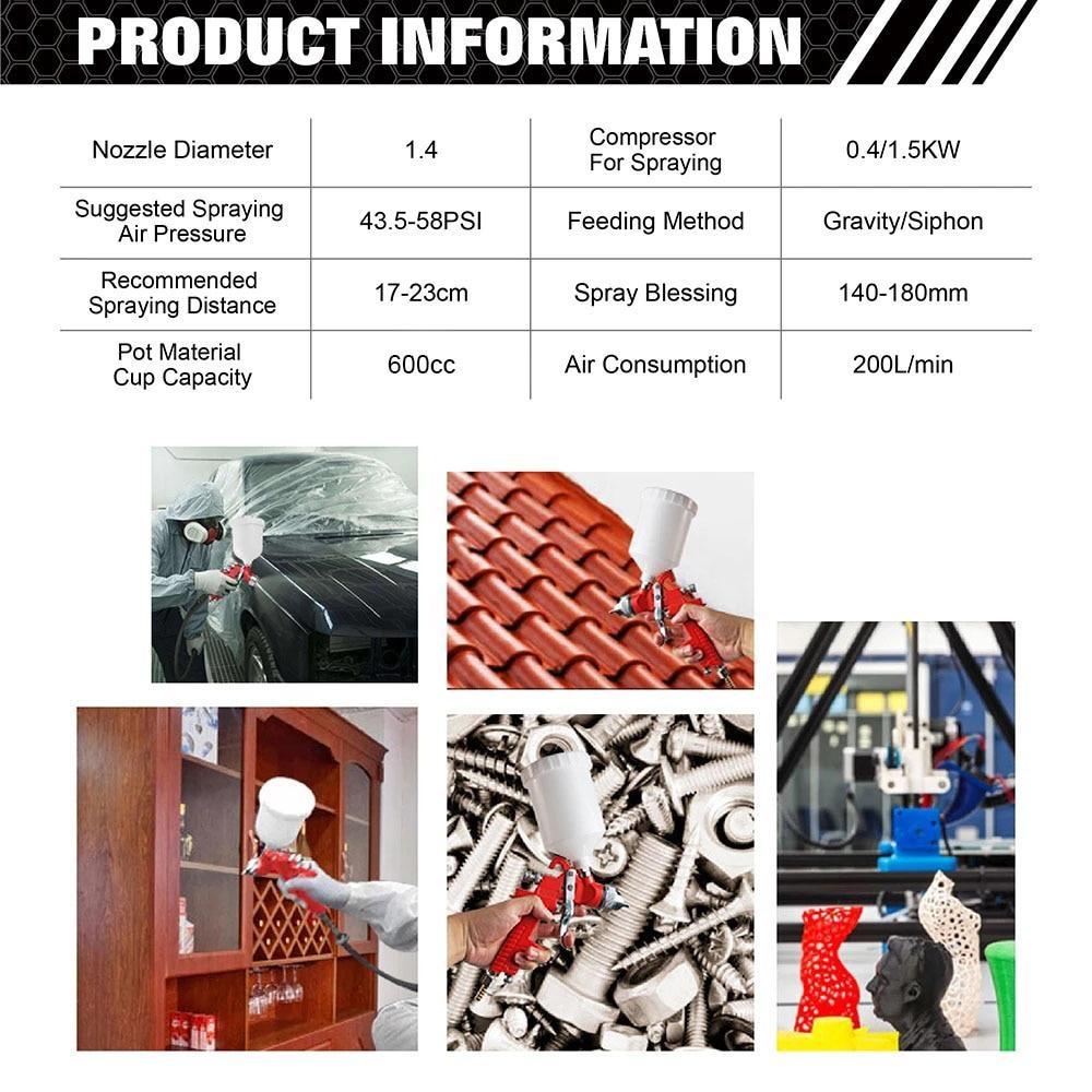 WISEUP Краскопульт HVLP Профессиональный распылитель 1,4 мм Сопло 600 мл Аэрограф Для Покраски Автомобиля Пневматический Инструмент DIY Набор Для Покраски