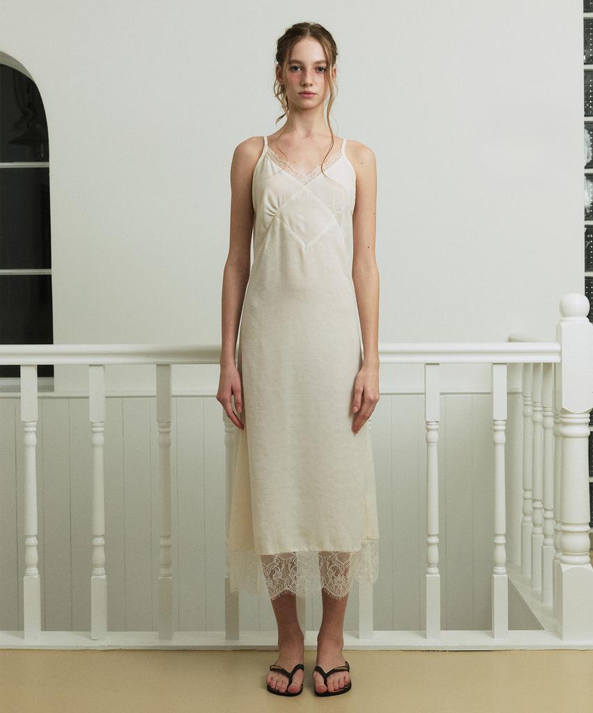 Шелковое кружевное платье-жаккард GREENBUTTER (Кремовый цвет)