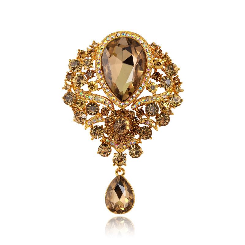 Womens Designer Crown Pin With Glass Pendant And Electrophoretic Finish