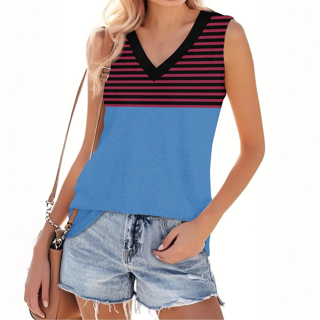 Women's Fashion Casual Daily Versatile Striped Texture Slim Fit Summer Vest Top