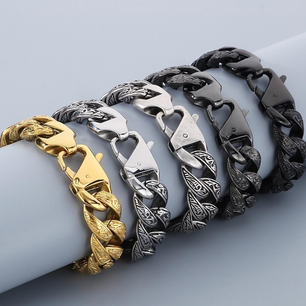 Retro Man Bracelet for Men Solid 316L Stainless Steel 18MM Curb Cuban Link Chain Men's Bracelets Hand Wrist Jewerly Accessories