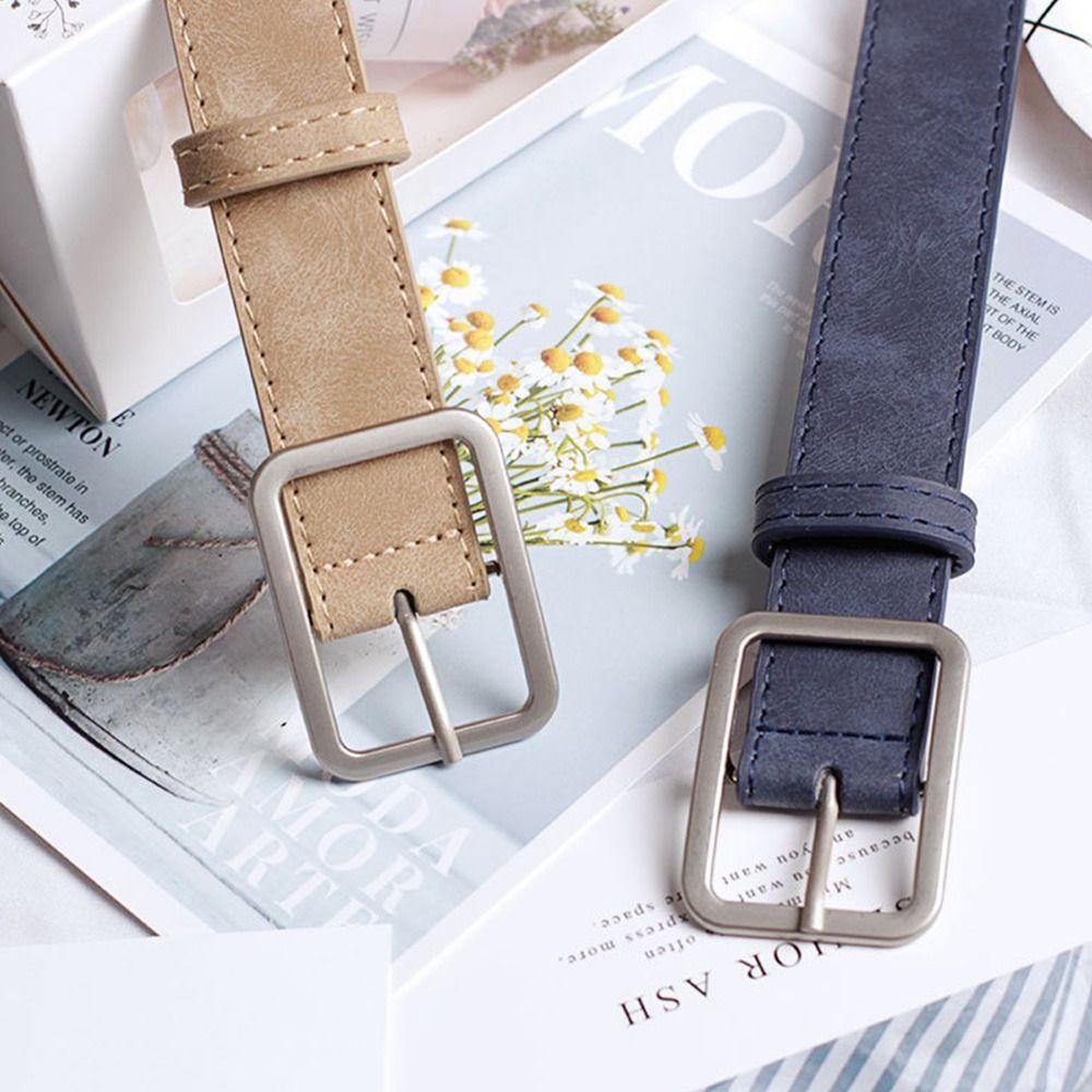Women Retro Casual Waist Band Leather Belt Ladies Dress Strap Square Pin Buckle Waistband