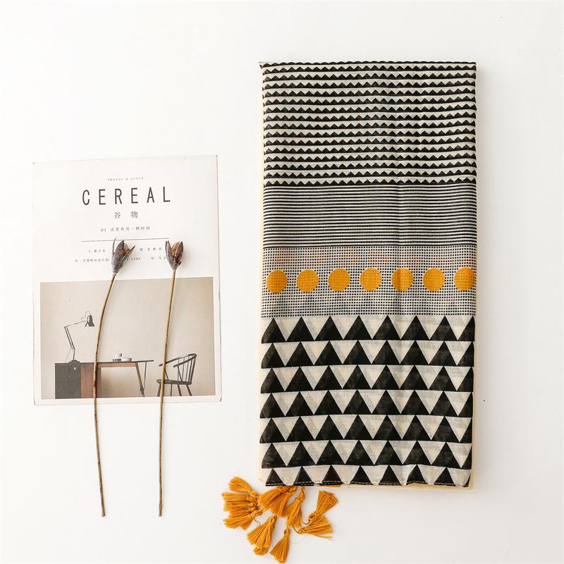 Аксессуары для одежды на все времена года, хлопковые и льняные шарфы на ощупь, геометрические треугольные шарфы в горошек, дорожные солнцезащитные платки для женщин