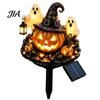 Illuminated Wizard Hat Pumpkin Solar Halloween Garden Stake Light, Waterproof LED Yard Decoration with Ground Plugs And Ghost, Outdoor Walkway
