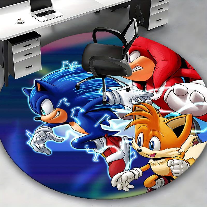 1pc Sonic, Tails & Knuckles Anime Cartoon Design Round Carpet  Office Chair Mat, NonSlip Rug for Home Decor, Living Room, Bedroom