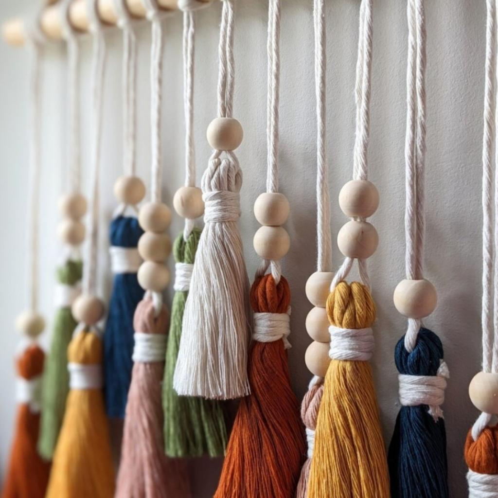 Boho Chic Tassel Garland Wall Decor Handmade Cotton Yarn Rainbow Tassels for Nursery, Kids Bedroom, Classroom, Baby Shower Party Earthy Tones