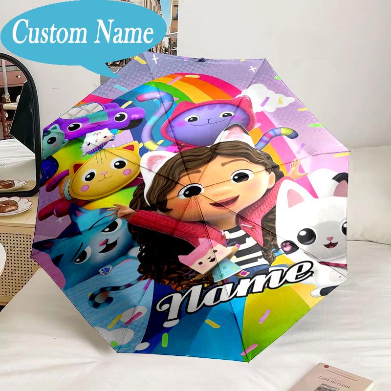 Custom Name Umbrella Kitty Dollhouse Adventure Umbrella 8-Frame for Travel, Camping, Casual Lightweight Portable, Essential for Family Gifts