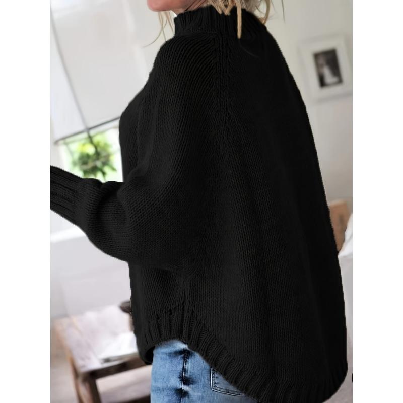 Женский винтажный черный свитер с косами, высоким воротом, свободного кроя, повседневный пуловер, винтажный свитер | Узор косы, платье-свитер