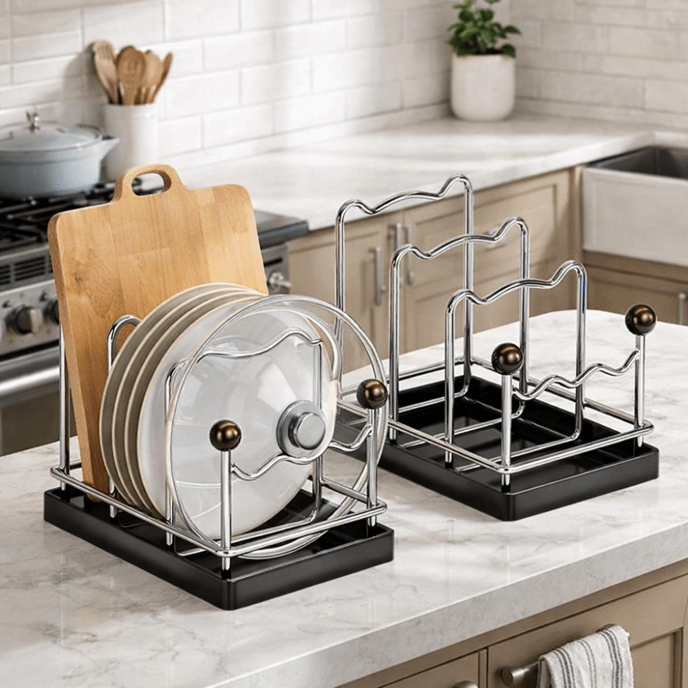 Multi Layer Pot Lid Storage Rack Vertical Drain Pot Lid Holder Space Saving Large Capacity Cutting Board Holder Plates