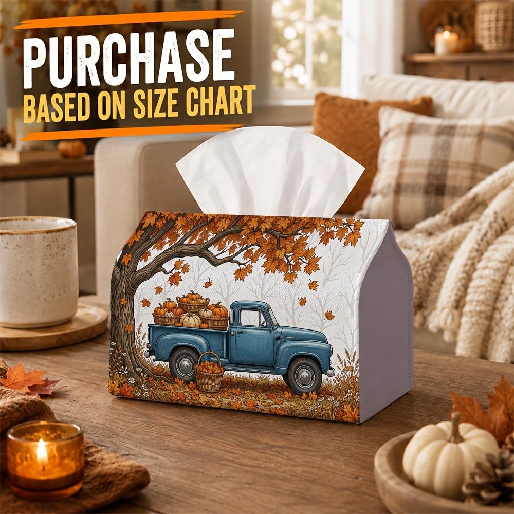 1pc Rustic Farmhouse Tissue Box Holder with Vintage Truck & Pumpkin - Multifunctional Suitable for for Home, Car, Picnic - Tissue Storage Box for Autu
