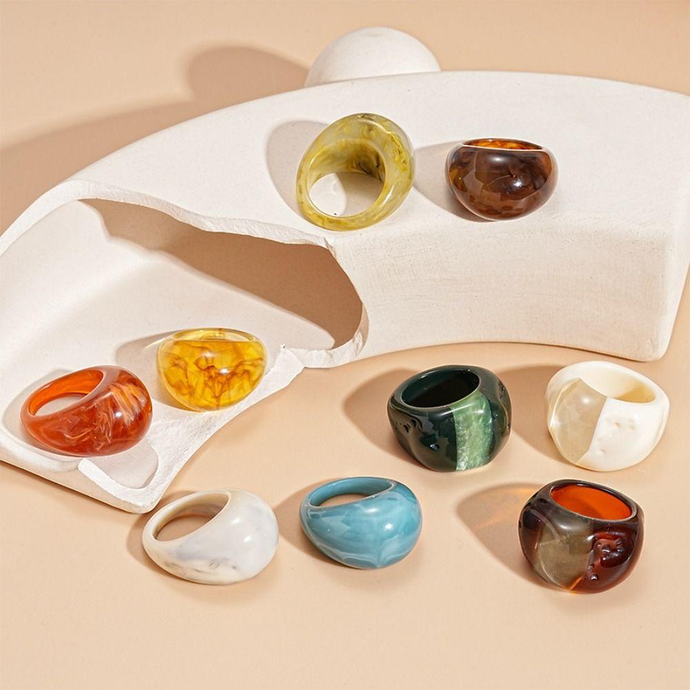 Мелард Цвет Прозрачная Смола Кольцо Шарм Неправильное Кольцо Темперамент Акриловое Геометрическое Кольцо Подарок