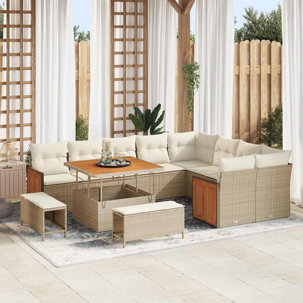 Garden Sofa Set with Cushions 13 pcs Beige and Cream Poly Rattan
