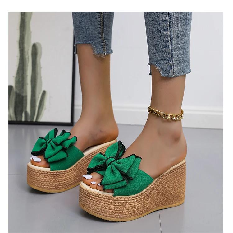 2024 Hot Seller Women Slippers Fashion Toe Summer Shoes Butterfly-knot High Heels Women Slides Platform Wedges Ladies Women Shoe