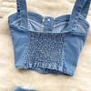 Women's Chic Hong Kong Style Retro Suit Short Camisole Vest Mini Denim Skirt Suit