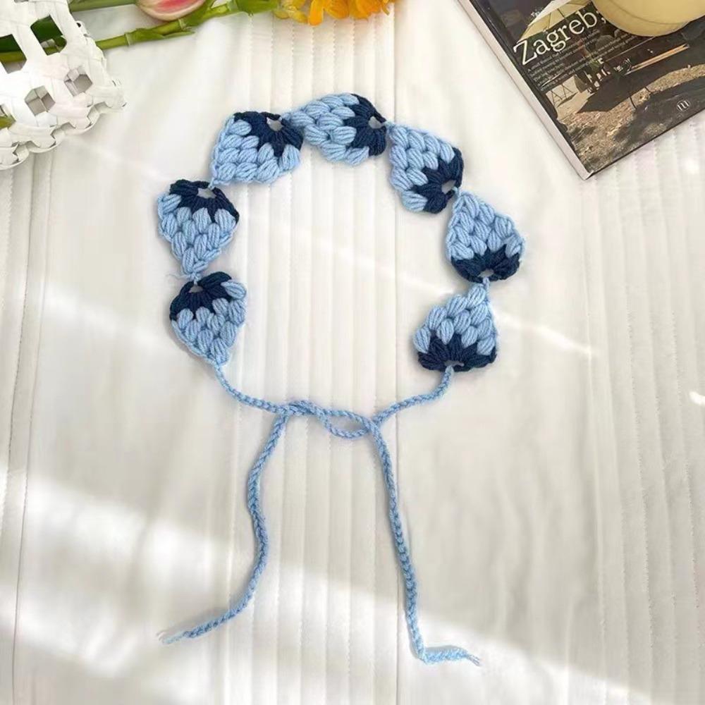 Cute French Knitted Headband Retro Mushroom Women Hair Scarf Countryside Style Pastoral Crochet Flower Bandana Travel