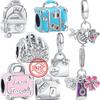 New 925 Silver Suitcases Handbags Backpacks Shopping Bags Pendant Classic Beads Fit Charms Bracelet DIY Jewelry