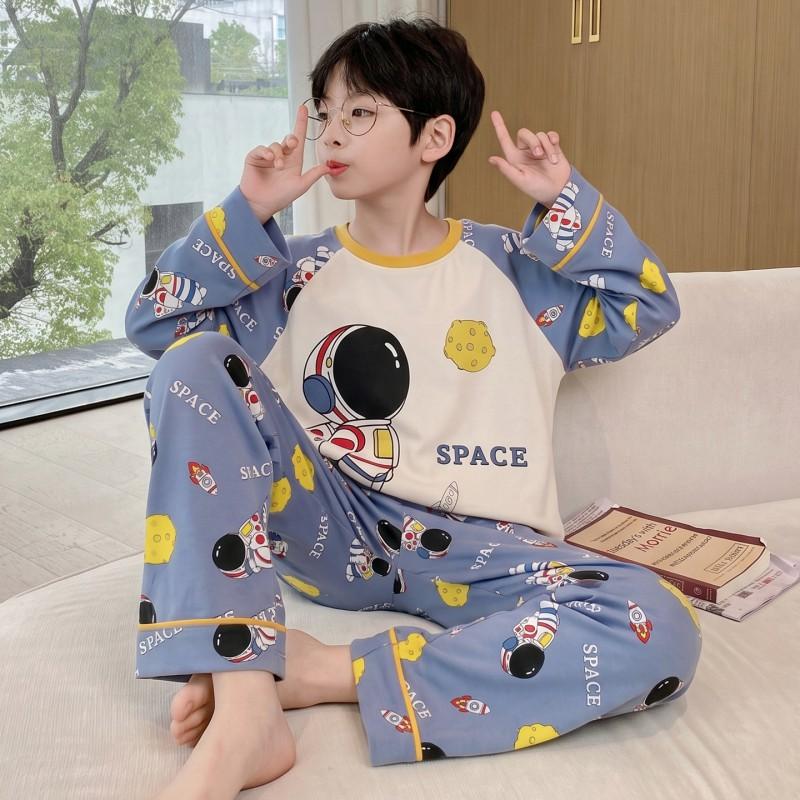 Boys Cotton Pajama Set Long Sleeve Cartoon Print Loose Comfortable Sleepwear Kids Ages 8 Fall