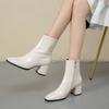 Ankle Boots for Women 2024 Fashion Square Toe Platform Women's Boots Simple White High Heels Comfort Chunky Heels Office Shoes