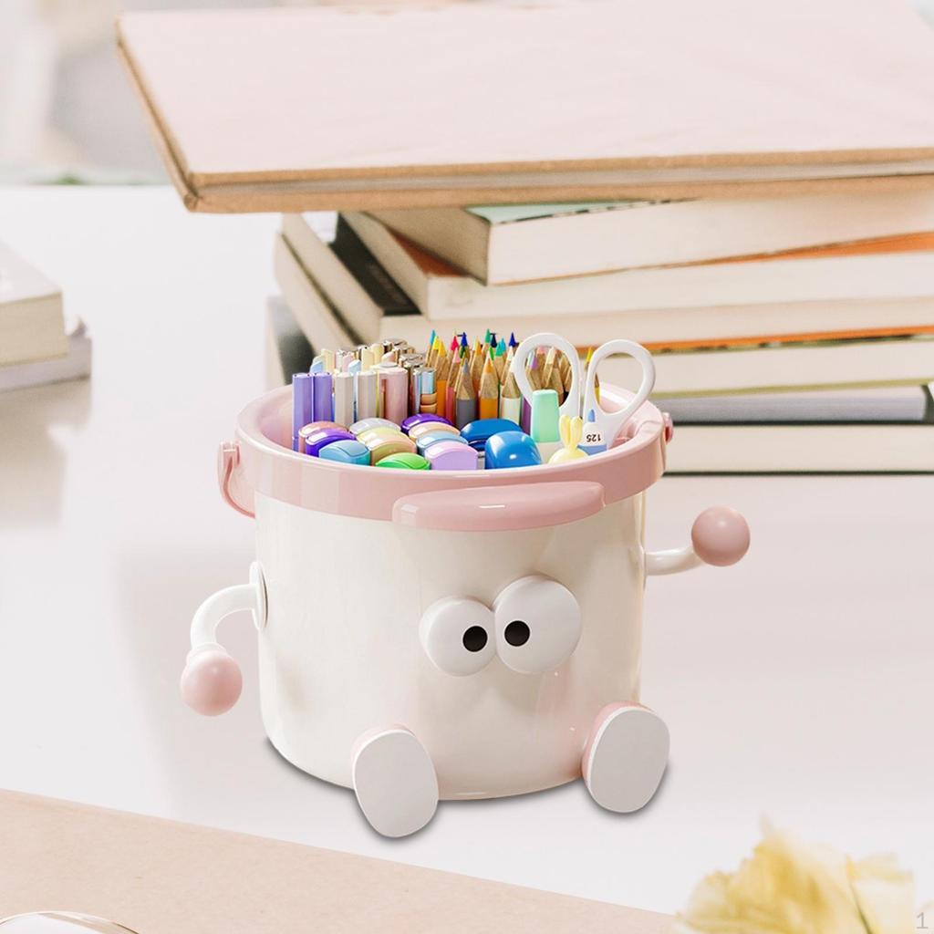 Desk Organiser Container Cute Sturdy Pencil Holder with Wide Handle 4 Compartments for Makeup Office