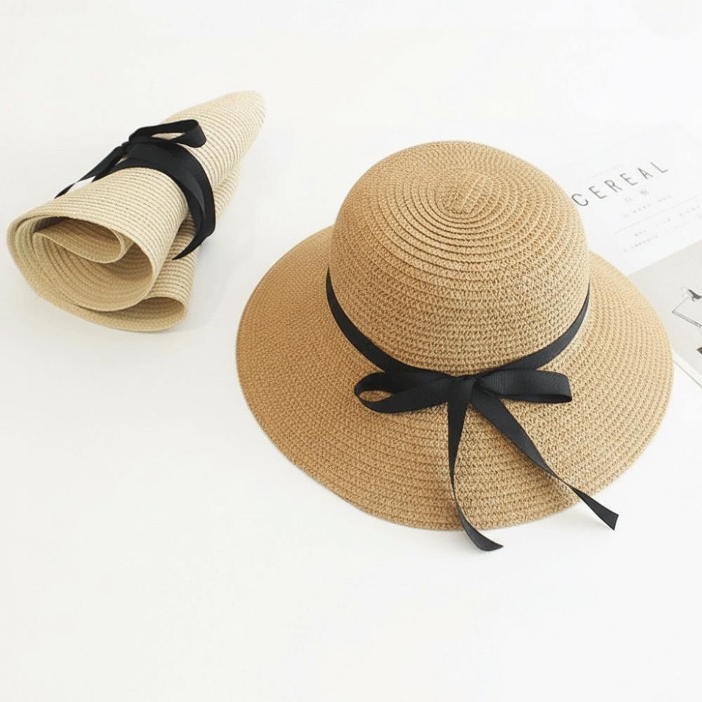 Wide Brim Straw Weave Sun Hat Bow Fisherman Hat Fashion Sunscreen Bucket Hat Outdoor