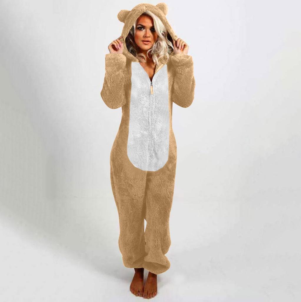 Женская модная флисовая пижама с капюшоном и на молнии, с толстым флисовым подкладом