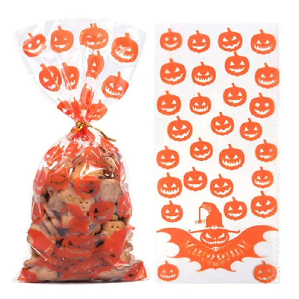 50pcs/pack Bat Pattern Dessert Packaging Bag With Ties Gift Bags Halloween Candy Bags Home