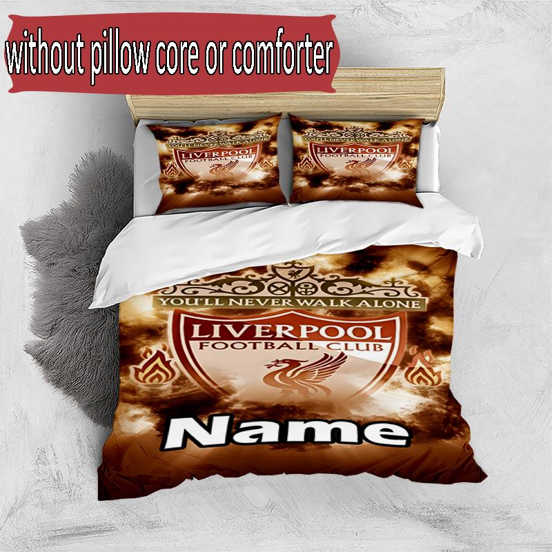 3pcs Duvet Cover Set (1*Duvet Cover + 2*Pillowcase, Without Core), Custom Name Liverpool F.C Pattern Bedding Set, Home Bedroom Decor Gift