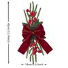 Christmas Double Door Hanger Red Velvet Ribbon Bow Pine Berries Pinecone Artificial Swag Window Wall Xmas Decor