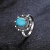 Silver Rings Natural Turquoise Women's Fine Jewelry Party Anniversary Vintage Ring Wholesale
