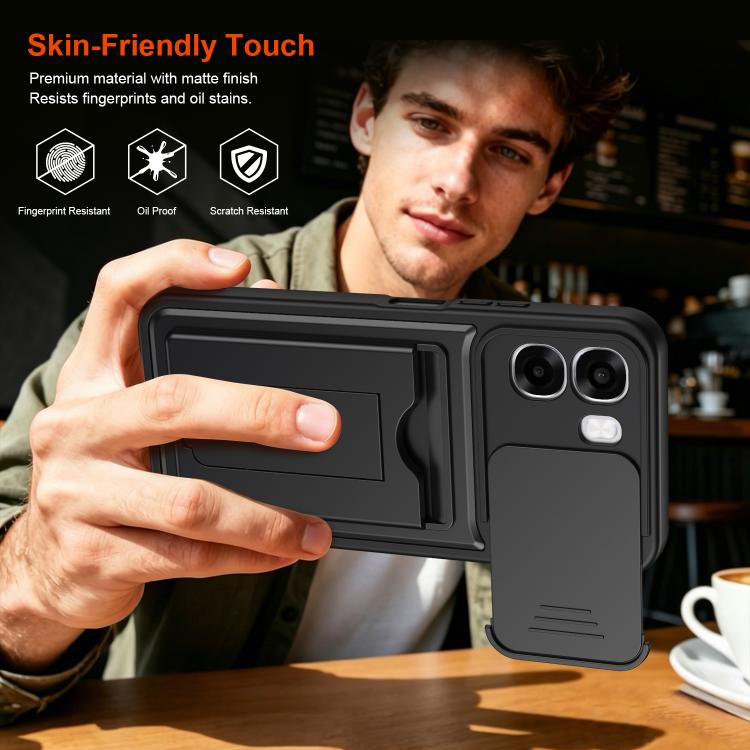 Card‑Holder‑Series Sliding‑Lens‑Cover PC Hybrid TPU Shockproof Phone Case For OPPO Reno15 Pro Max 5G Global