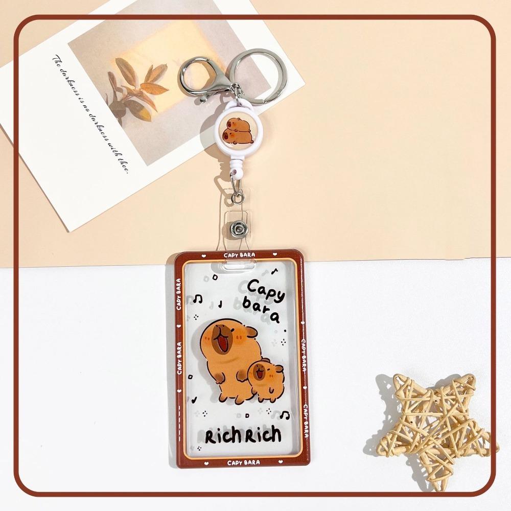 Kawaii Cartoon Capybara Photocard Holder with Lanyard Keychain Photo Protector Case Transparent Card Cover Photo Storage