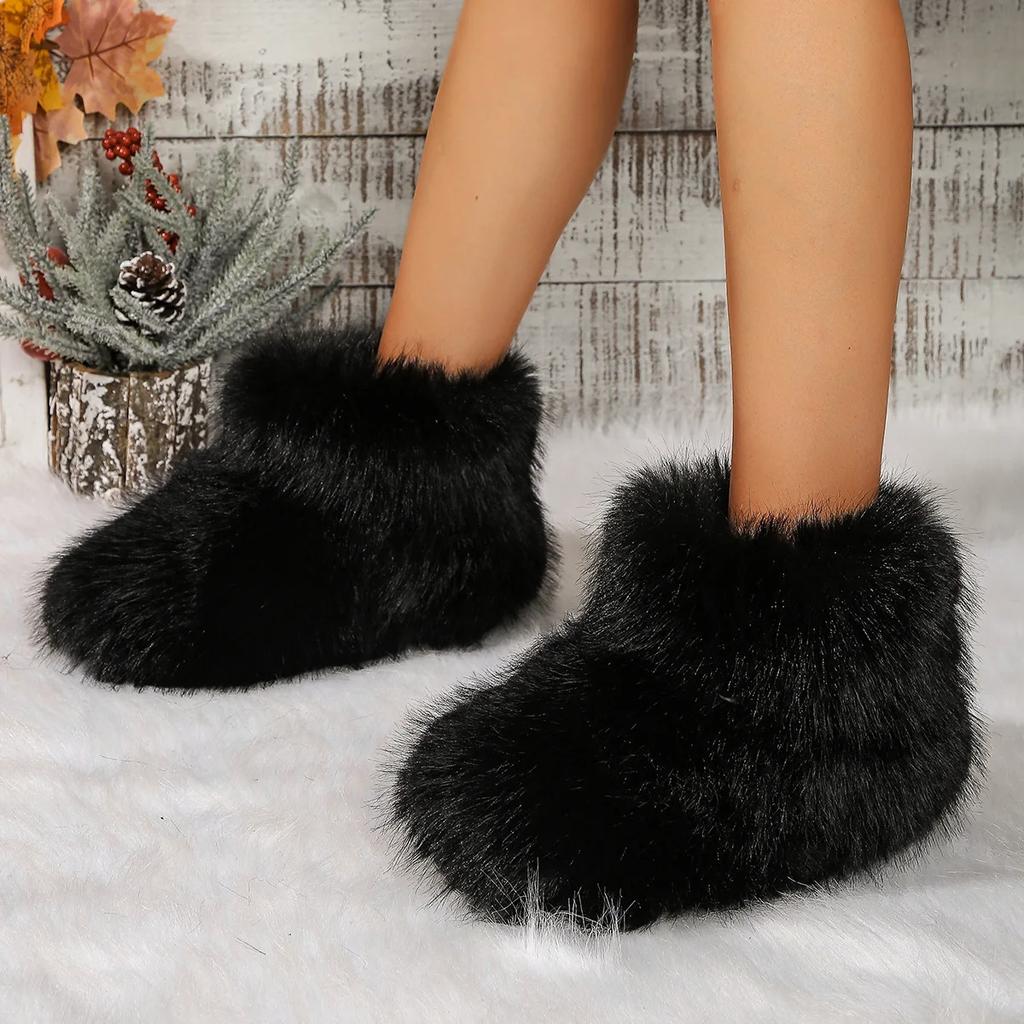 Зимние женские ботинки на пушистом искусственном лисьем меху, женские плюшевые теплые зимние ботинки, роскошная обувь для девочек, ботинки на меховом меху, модная зимняя обувь