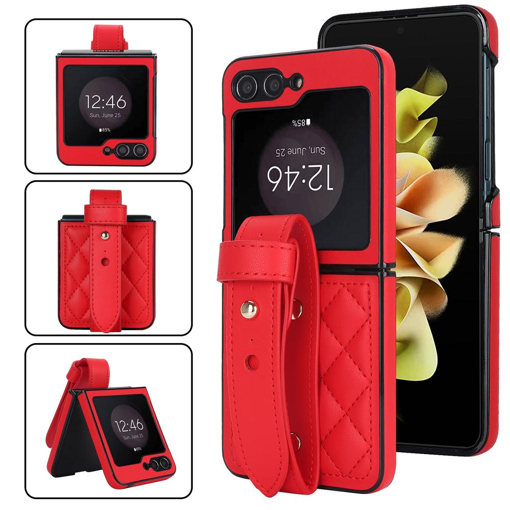 Чехол для Samsung Galaxy Z Flip 5 4 3, элегантный мягкий простой кожаный ремешок на запястье, противоударный защитный чехол, аксессуары