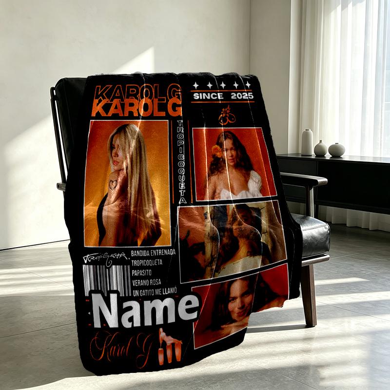 Custom Name Personalized Karol G Print Blanket, Home Decor, Bedroom, Sofa, Camping, Couch, Gifts for Birthday Christmas