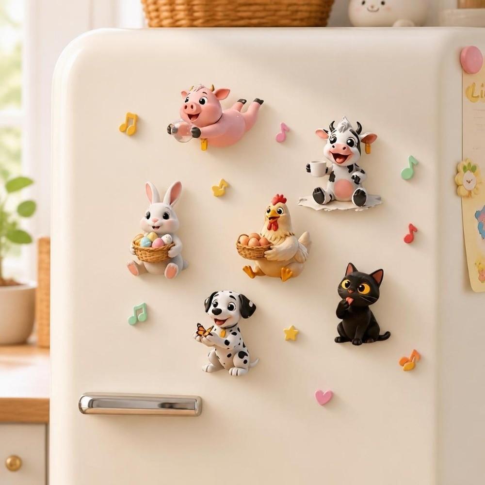 6pcs 2D Flat Dog Cat Fridge Magnets Acrylic Fridge Decor Magnetic Refrigerator Stickers Home Decor