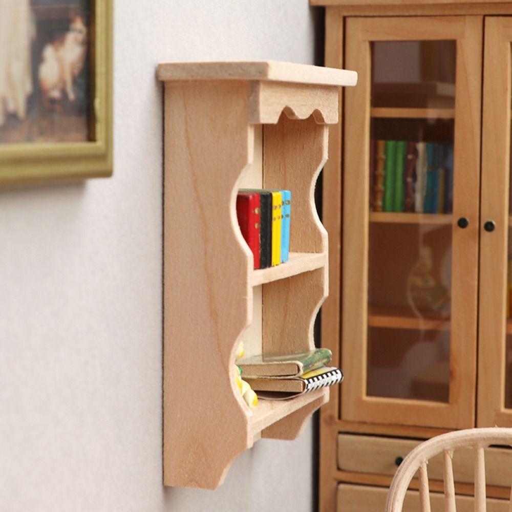 Wooden Dollhouse Storage Rack Miniature Dollhouse Wooden Shelf Furniture  Living Room