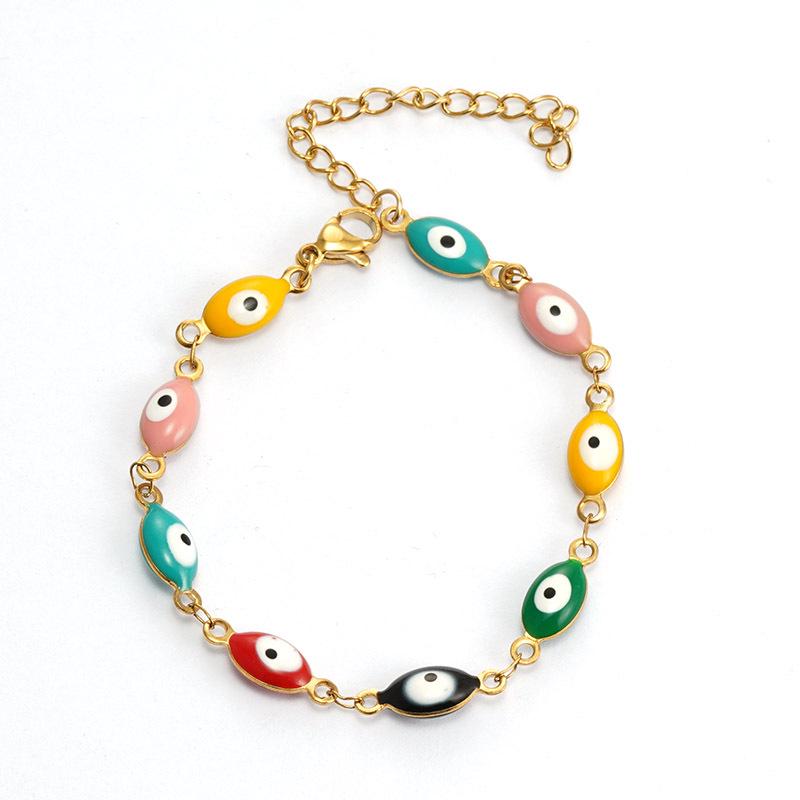 Women's Versatile Titanium Color Block Evil Eye Bracelet