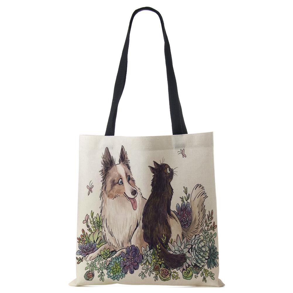 Женская сумка-тоут из льна с принтом животных, повседневная, для путешествий, пляжная, подарочная сумка CLE