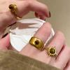 1PC Gold Sunflower Haute Couture Finger Ring Vintage Tiger'S Eye Ring Niche Design Light Luxury Jewellery New Multi Styles