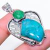 Natural Arizona Turquoise, Green Jade 925 Sterling Silver Pendant 2.05" S7s46