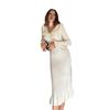 Women Fashion  Knitted Retro Elegant Ruffled Dress Slim Ruffle Edge Long Dress Gown Slim Knitwear Women  Robes
